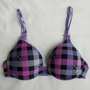 Purple/Pink/Black/White Plaid Push Up Bra